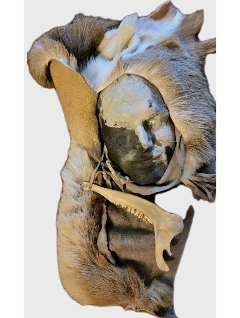 Native American Hangable Wall Art Face Mask Stoneware Fur Artisan Studio Piece